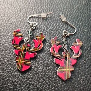 Plaid Reindeer Earrings